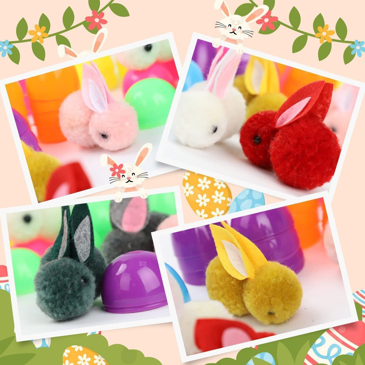 Easter Surprise Eggs with Cute Mini Bunny Toys, 24 Pack