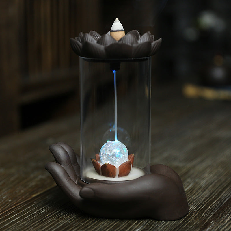 Lotus Incense Holder Lamp for Serene Tabletop Decor