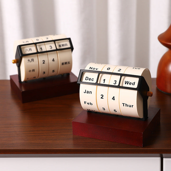 Rotating Perpetual Desk Calendar for Wooden Desk Decor