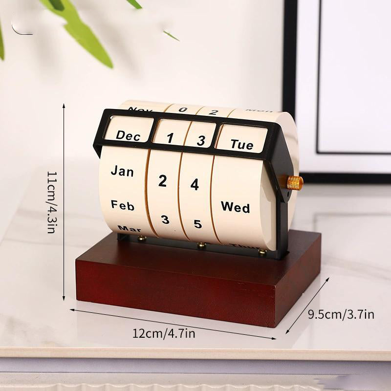 Rotating Perpetual Desk Calendar for Wooden Desk Decor