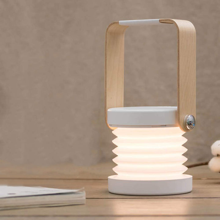 Foldable Wooden Handle Portable Lantern Lamp with Warm LED