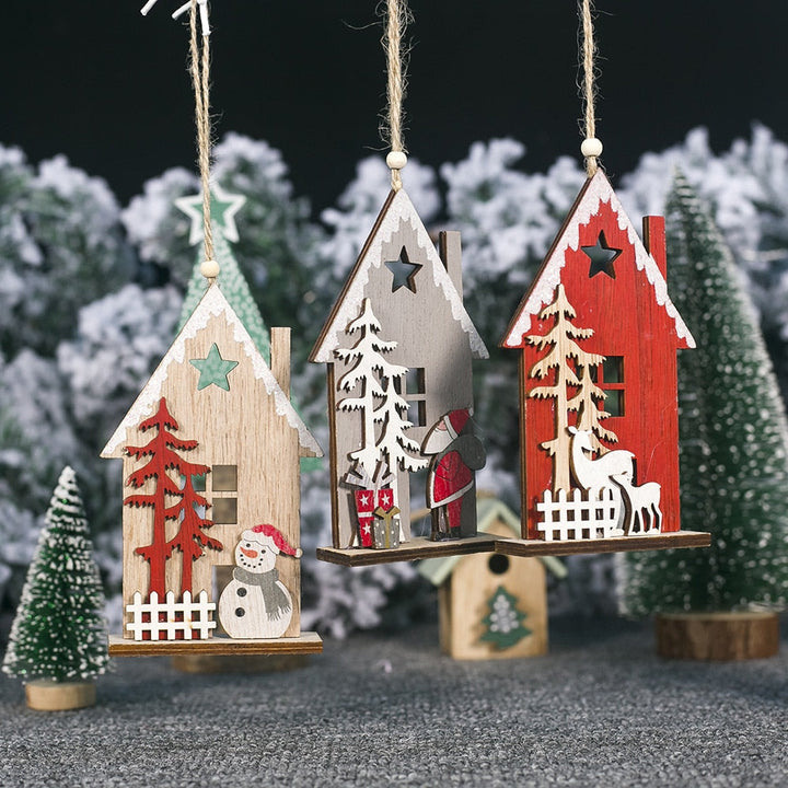 Wooden Christmas Tree Ornaments Rustic Holiday Village