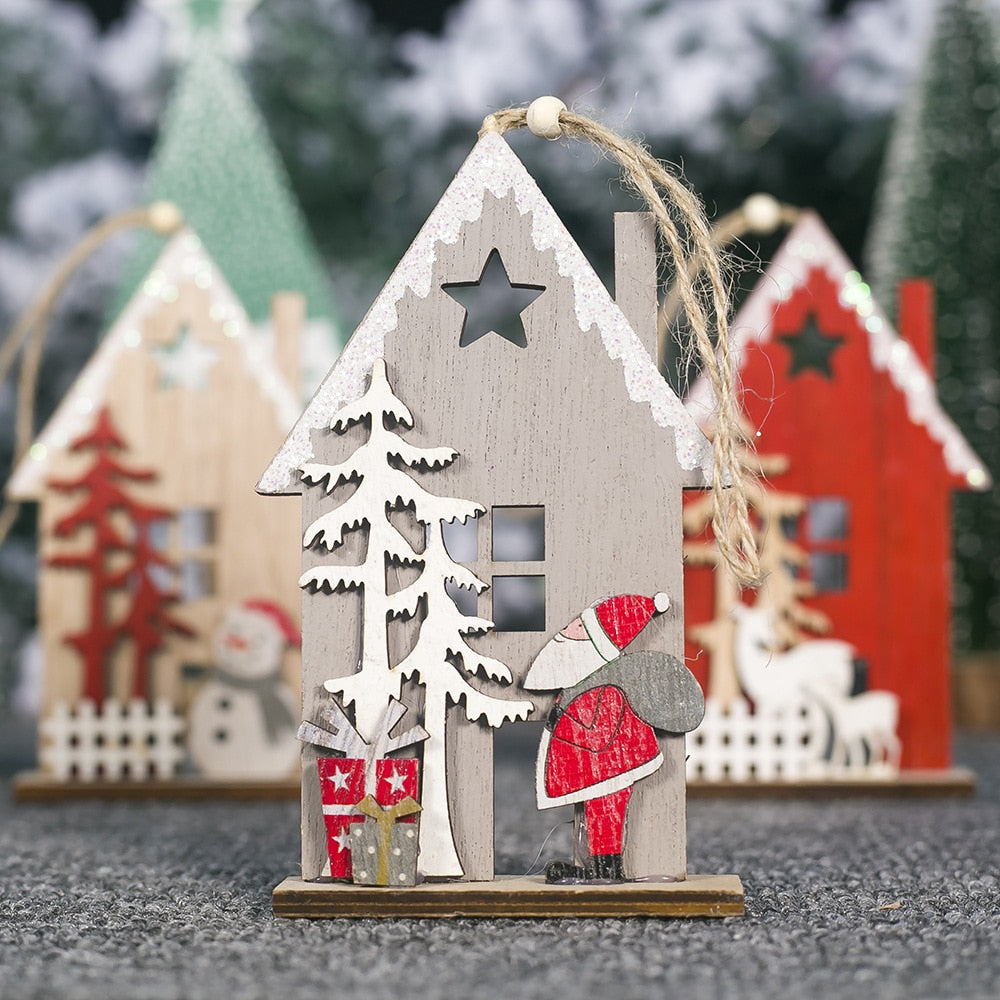 Wooden Christmas Tree Ornaments Rustic Holiday Village