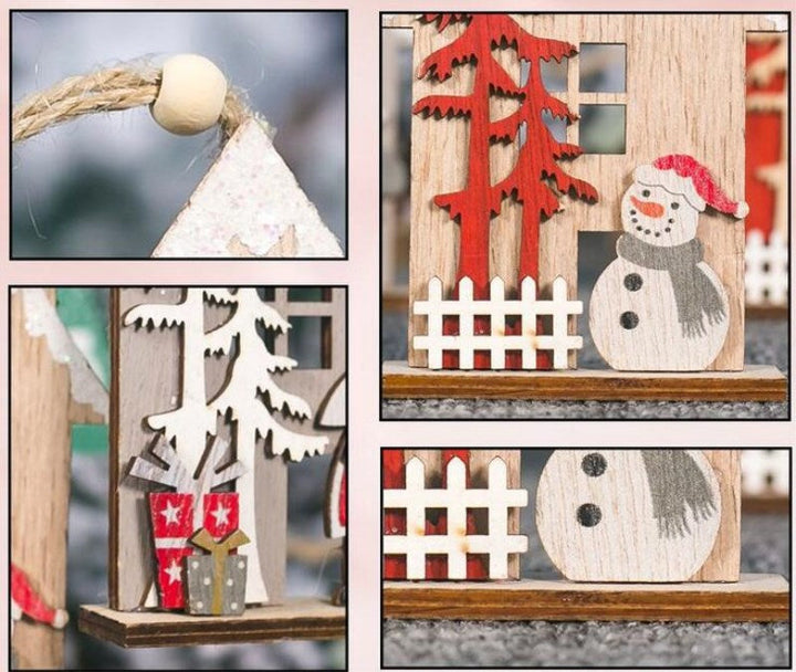 Wooden Christmas Tree Ornaments Rustic Holiday Village