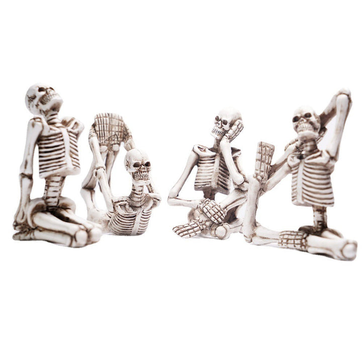 Skeleton Yoga Decor Set: Quirky Antique Shelf Display