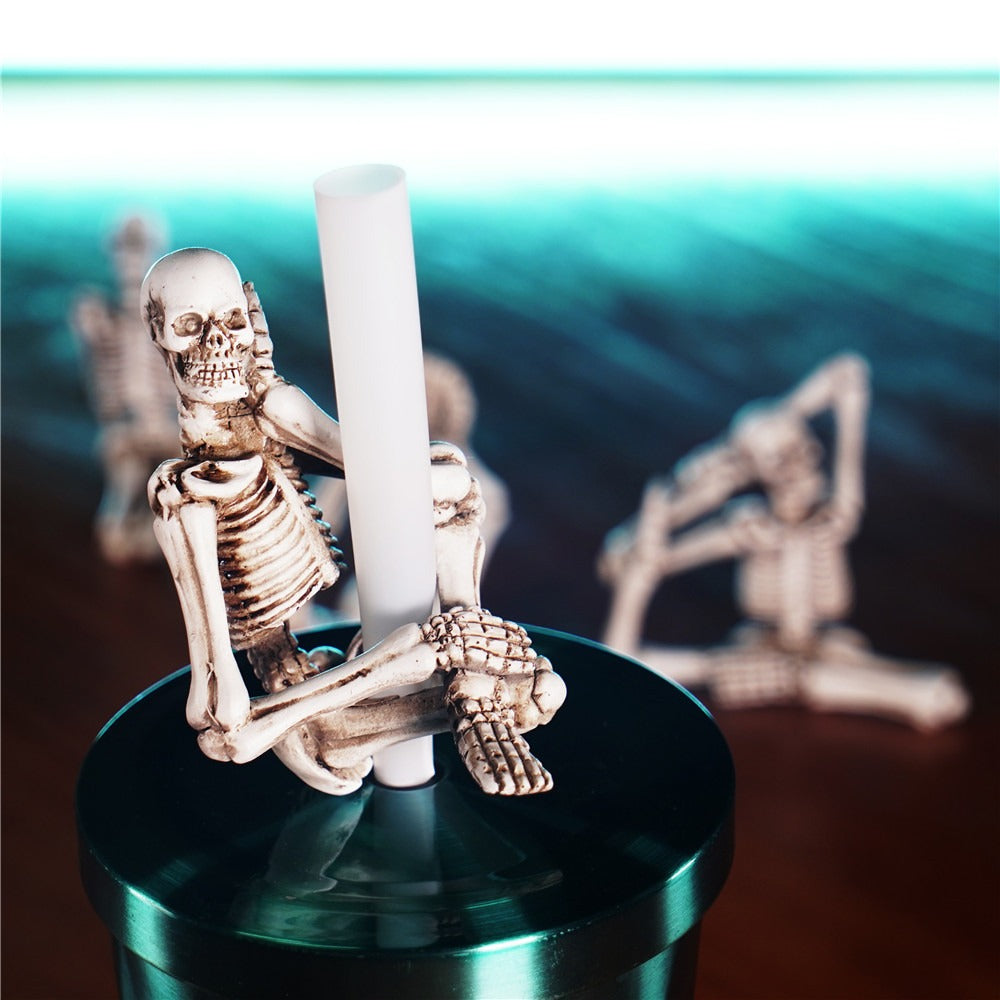 Skeleton Yoga Decor Set: Quirky Antique Shelf Display