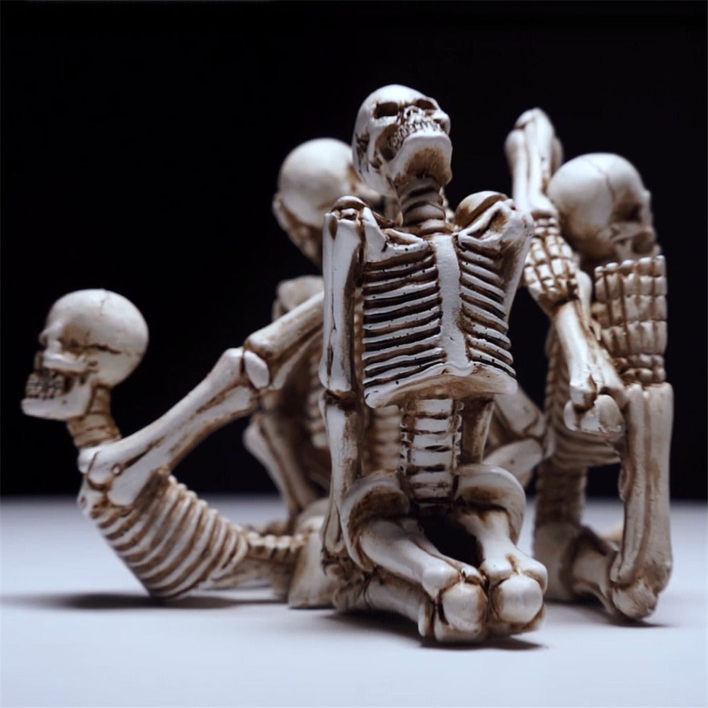 Skeleton Yoga Decor Set: Quirky Antique Shelf Display