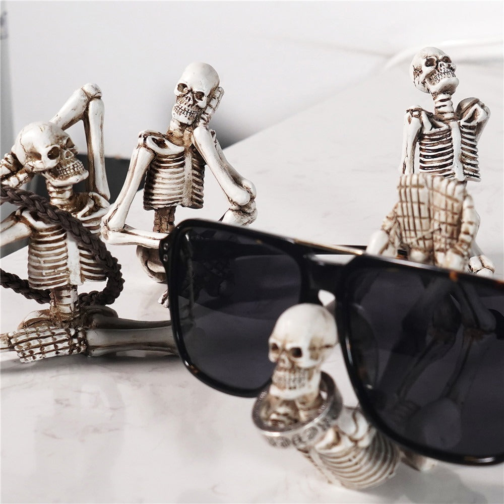 Skeleton Yoga Decor Set: Quirky Antique Shelf Display