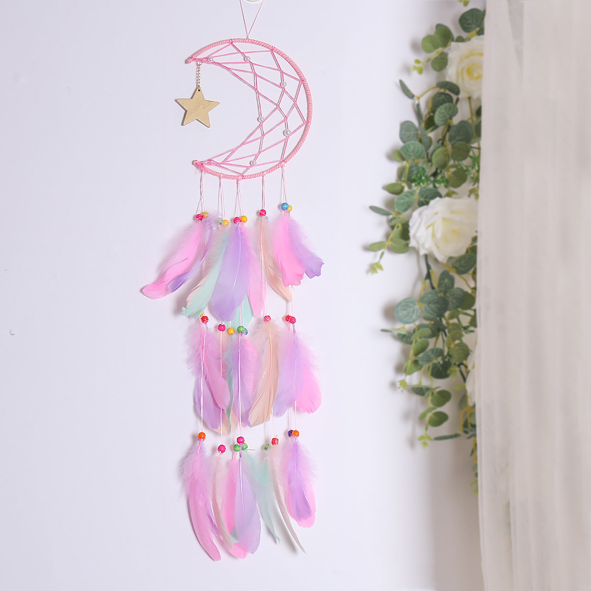 Pastel Crescent Moon Dream Catcher Wall Hanging Decor