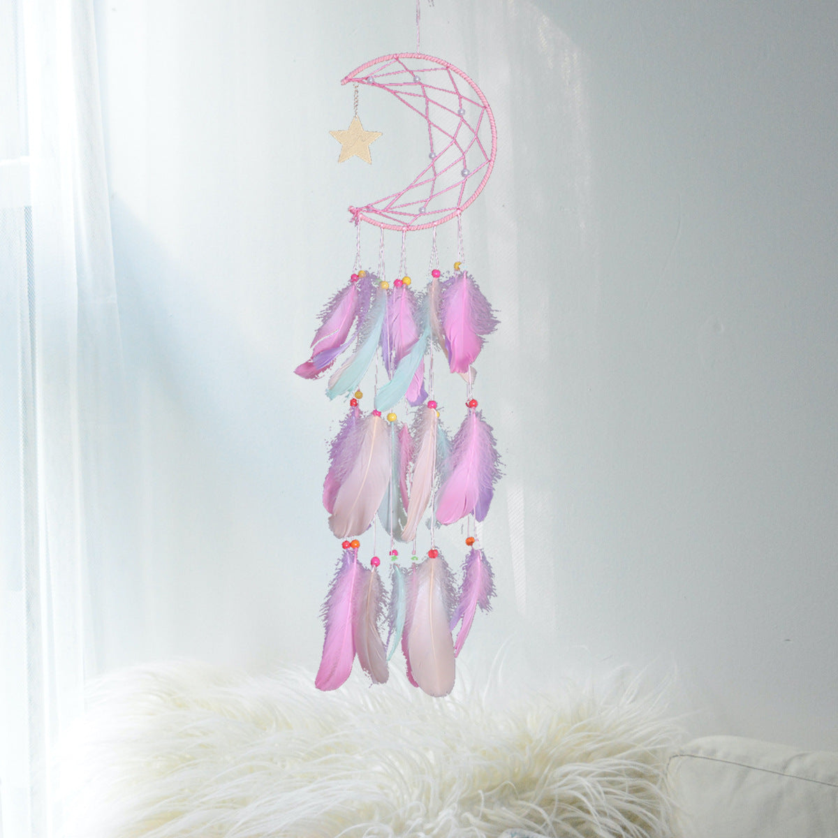 Pastel Crescent Moon Dream Catcher Wall Hanging Decor