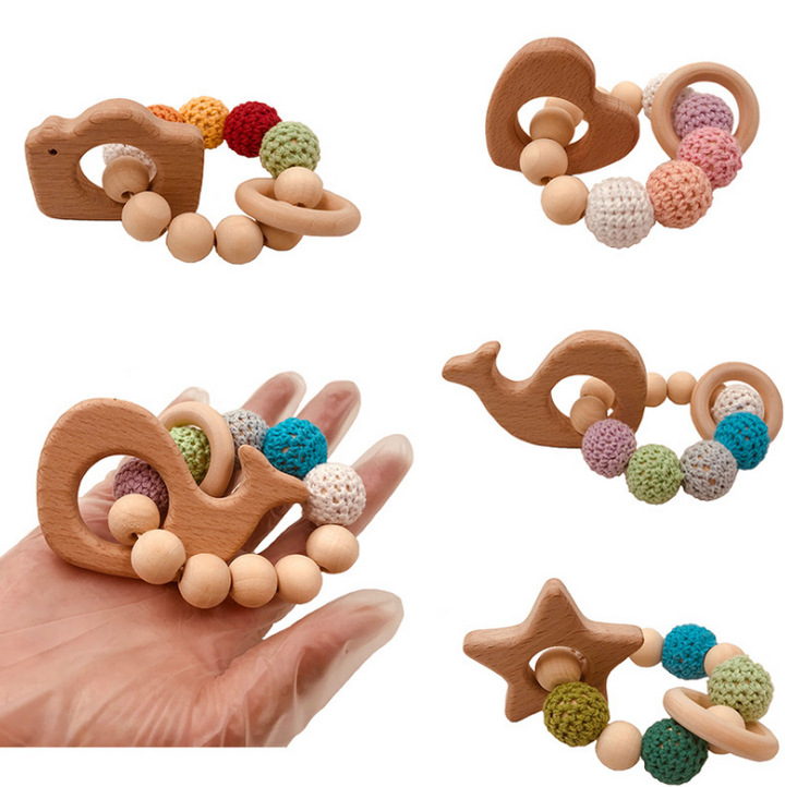 Wooden Baby Teething Ring Set for Sensory Relief