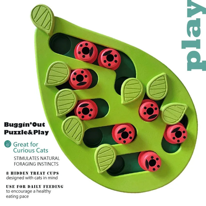 Cat Slow Feeder Bowl With 8 Hidden Treat Cups, Green