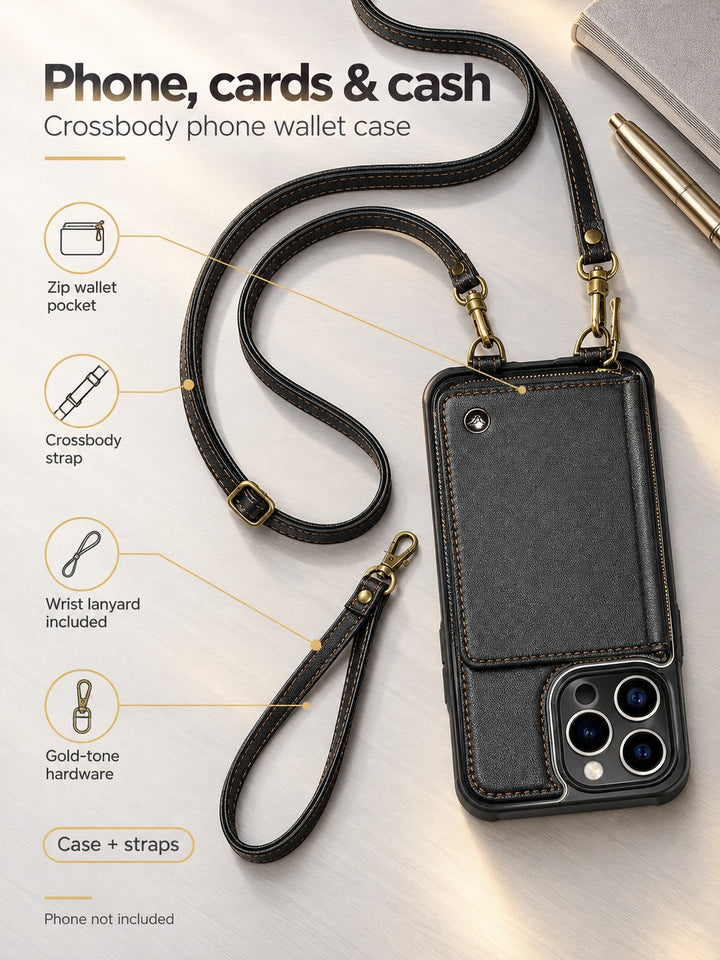 Crossbody Phone Wallet Case with Card Slots & Strap