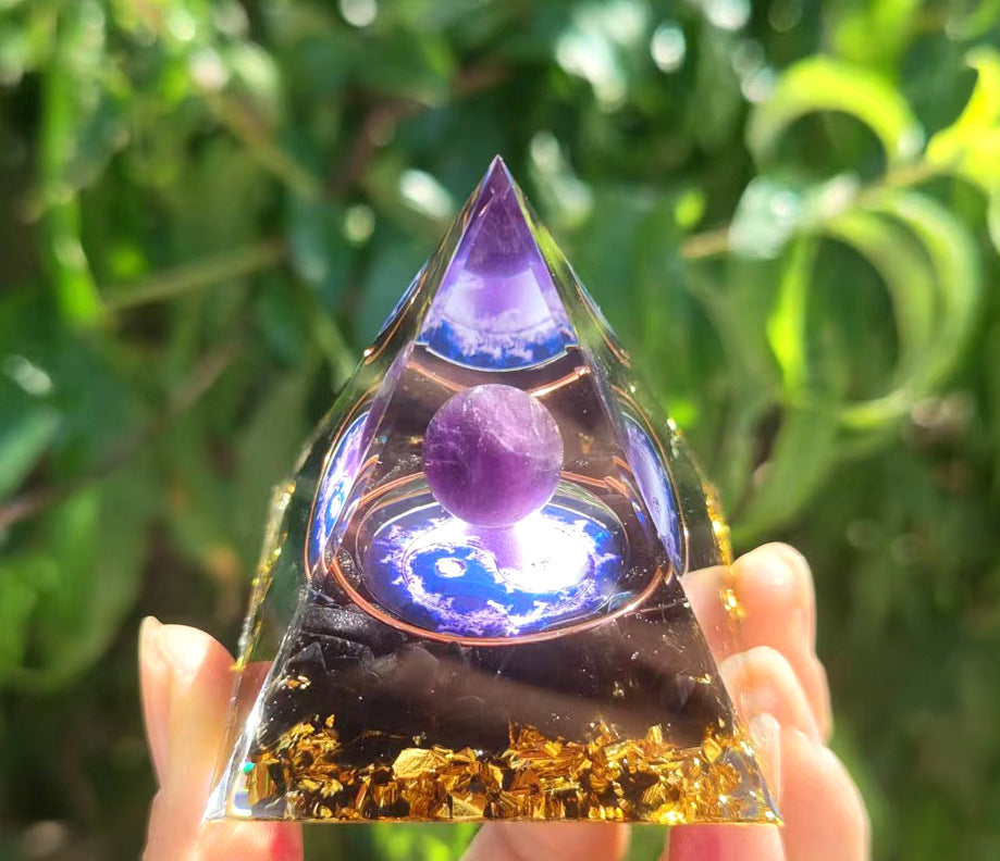 Crystal Pyramid Ornament with Floating Ball Decor