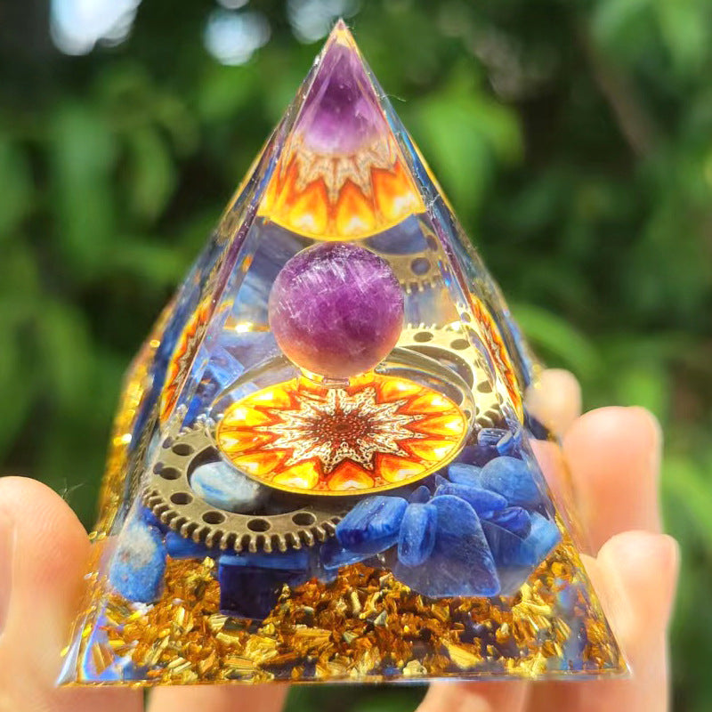 Crystal Pyramid Ornament with Floating Ball Decor