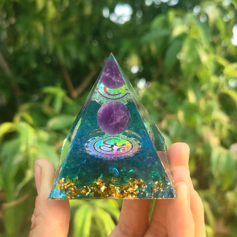 Crystal Pyramid Ornament with Floating Ball Decor