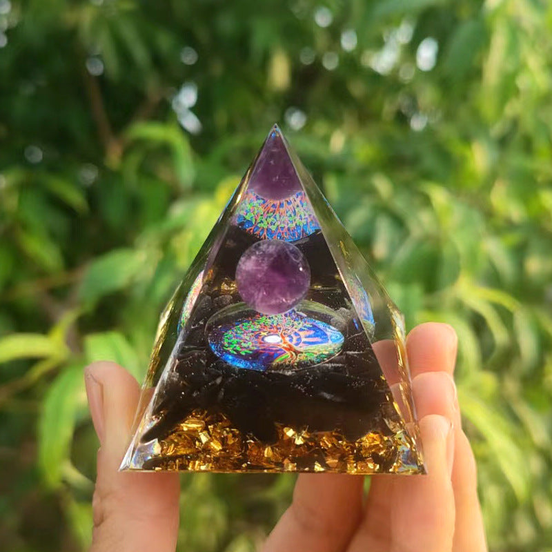 Crystal Pyramid Ornament with Floating Ball Decor