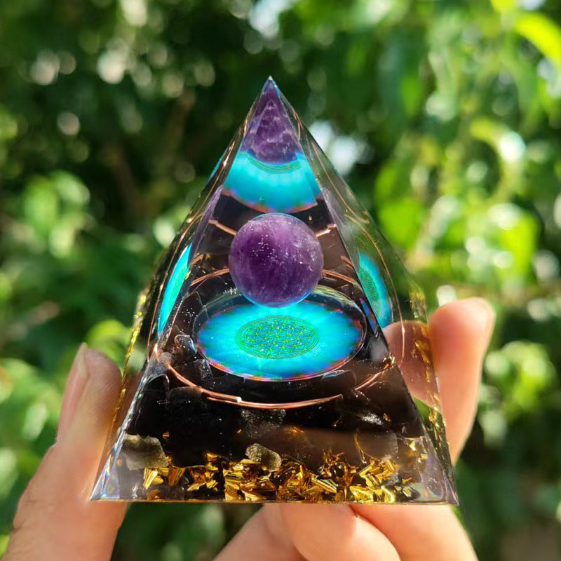 Crystal Pyramid Ornament with Floating Ball Decor