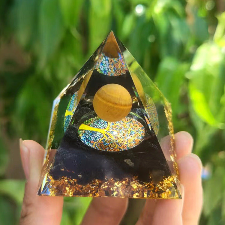 Crystal Pyramid Ornament with Floating Ball Decor