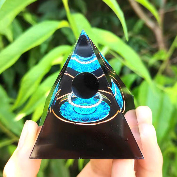 Crystal Pyramid Ornament with Floating Ball Decor