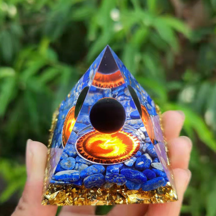 Crystal Pyramid Ornament with Floating Ball Decor