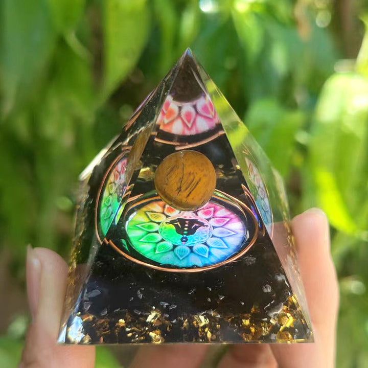 Crystal Pyramid Ornament with Floating Ball Decor