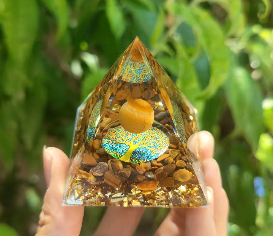Crystal Pyramid Ornament with Floating Ball Decor
