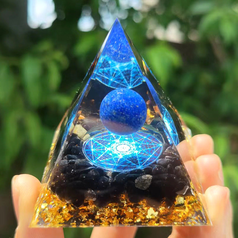 Crystal Pyramid Ornament with Floating Ball Decor
