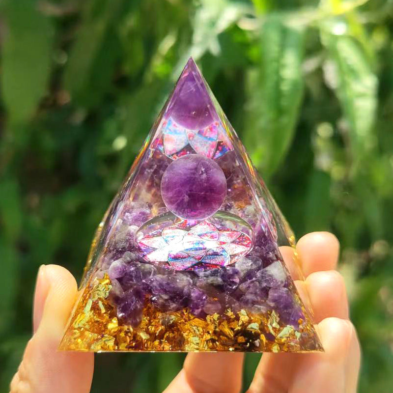 Crystal Pyramid Ornament with Floating Ball Decor