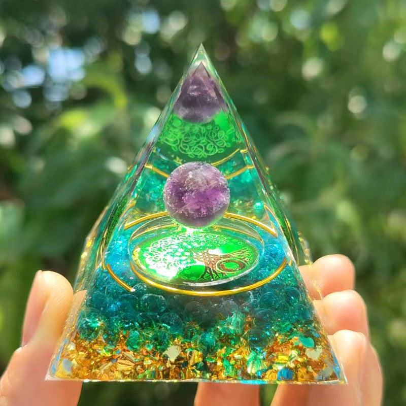 Crystal Pyramid Ornament with Floating Ball Decor