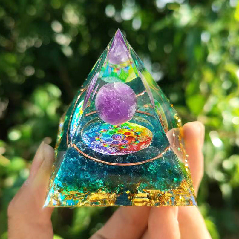 Crystal Pyramid Ornament with Floating Ball Decor