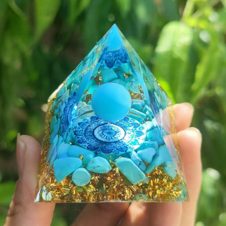 Crystal Pyramid Decor with Embedded Gold Accents Piece