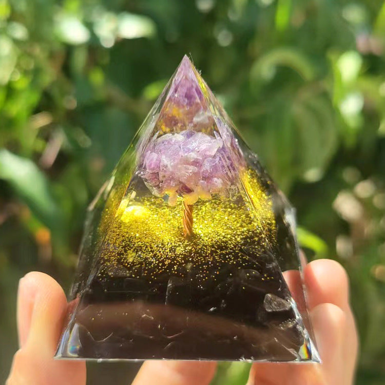 Crystal Pyramid Decor with Embedded Gold Accents Piece