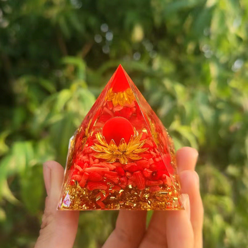 Crystal Pyramid Decor with Embedded Gold Accents Piece