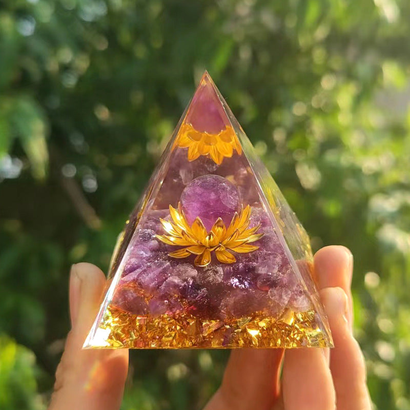 Crystal Pyramid Decor with Embedded Gold Accents Piece