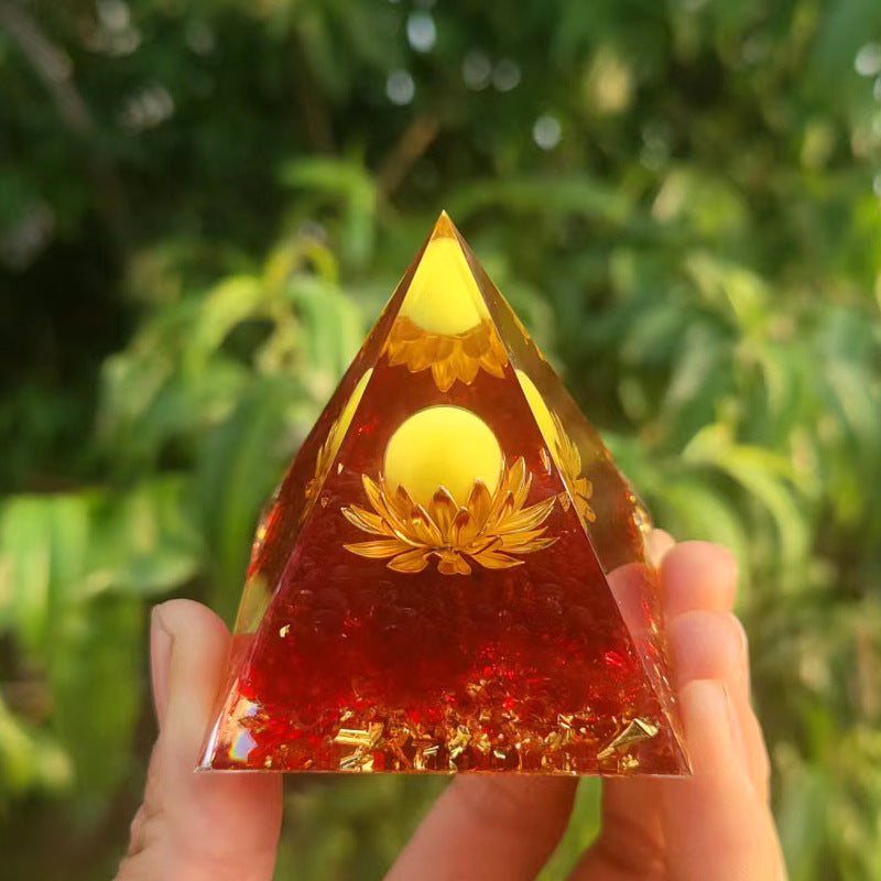 Crystal Pyramid Decor with Embedded Gold Accents Piece