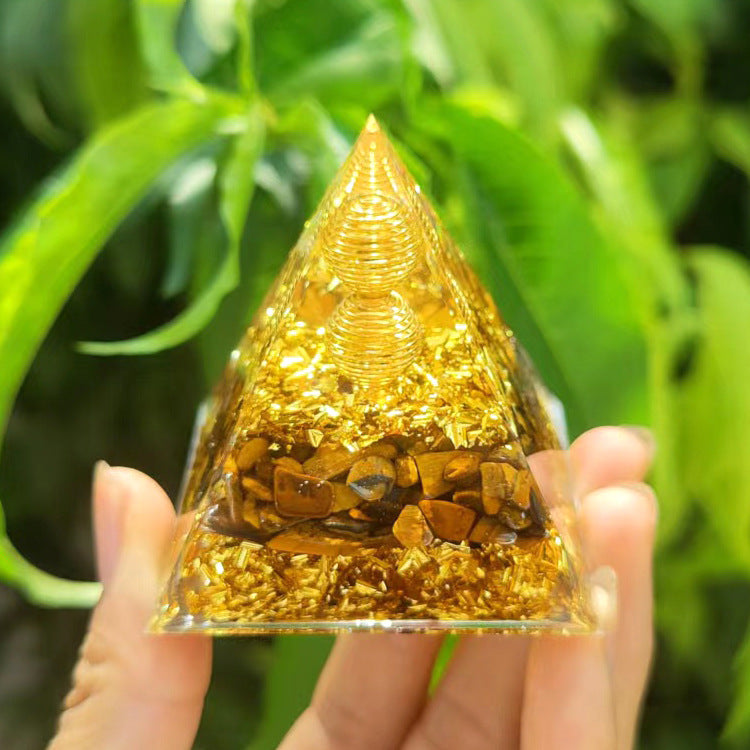 Crystal Pyramid Decor with Embedded Gold Accents Piece