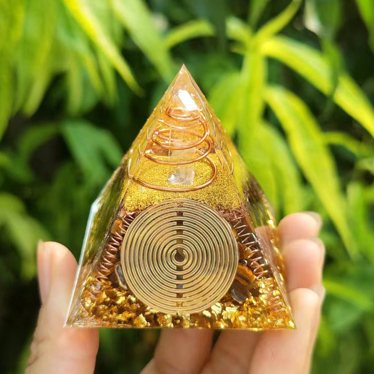 Crystal Pyramid Decor with Embedded Gold Accents Piece