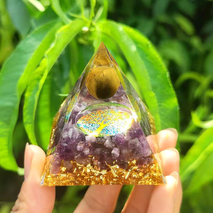 Crystal Pyramid Decor with Embedded Gold Accents Piece