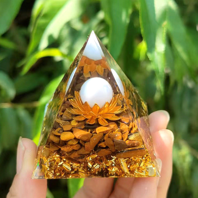 Crystal Pyramid Decor with Embedded Gold Accents Piece
