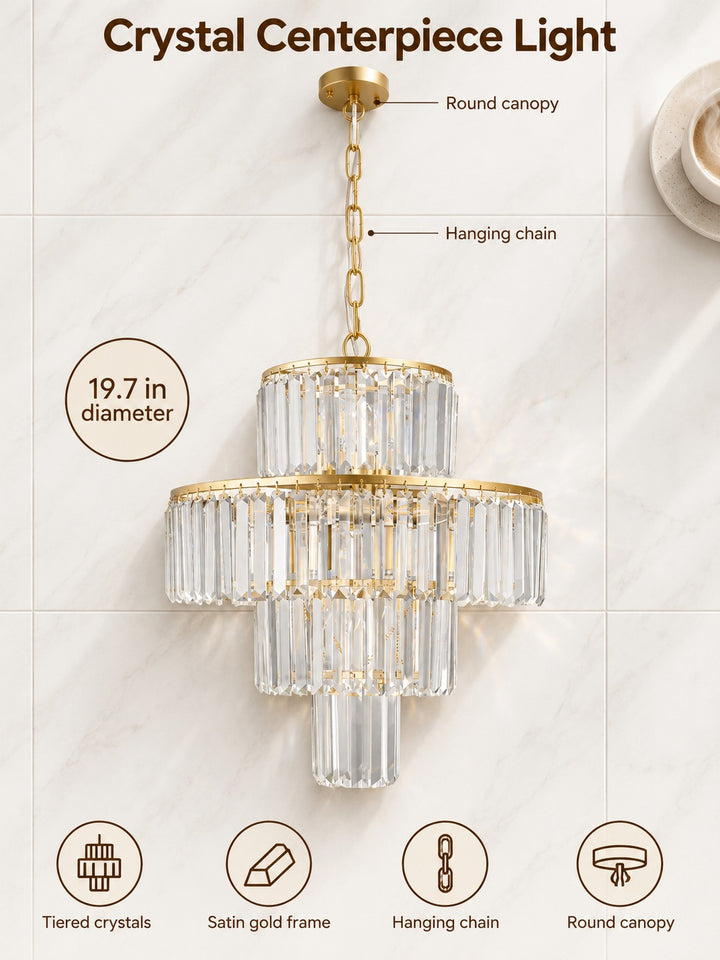 Crystal Chandelier for Dining Room, 19.7 in Modern Glam