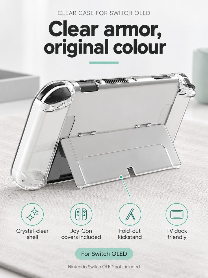 Crystal Clear Switch OLED Case with Kickstand & Joy-Con
