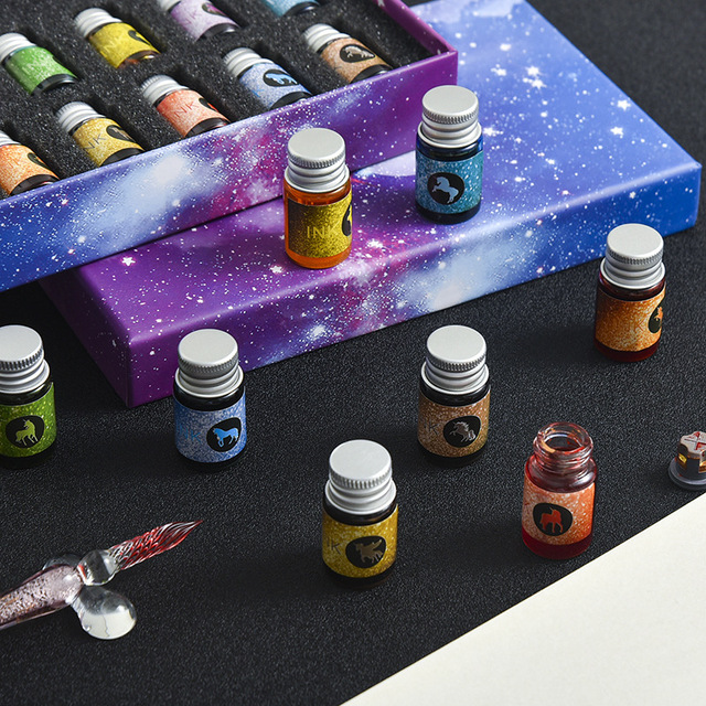 Crystal Glass Pen Gift Box Set With 12 Colorful Inks