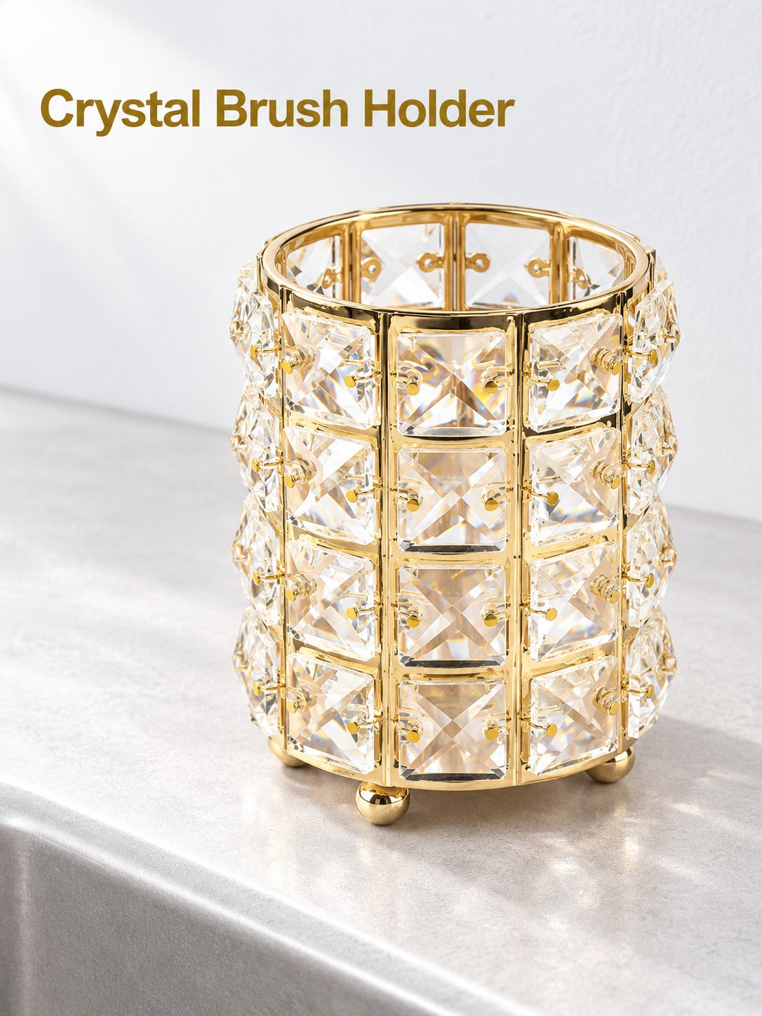 Crystal Makeup Brush Holder Upright Vanity Organizer