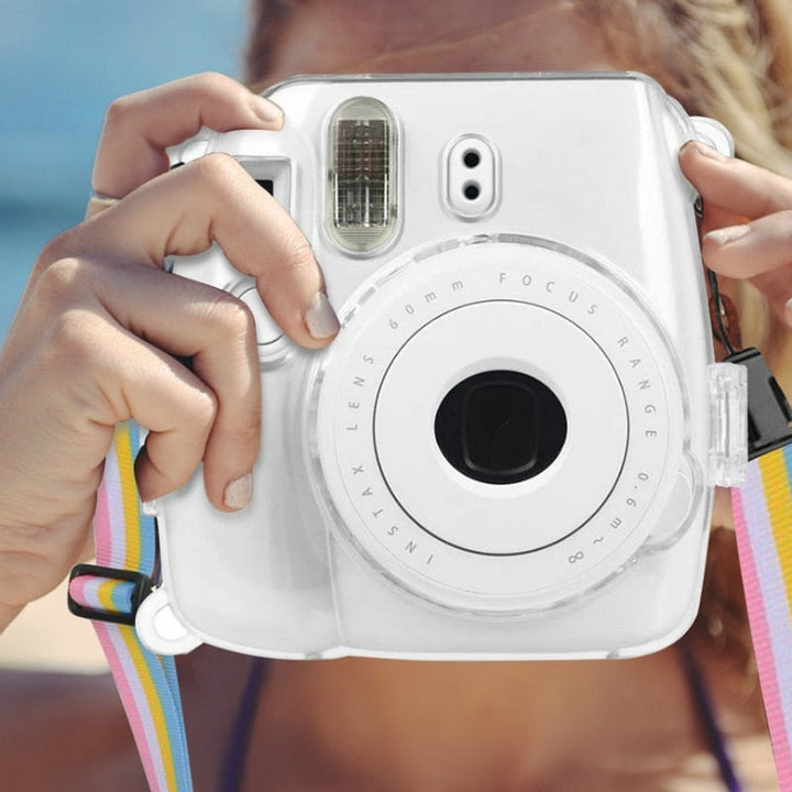 Clear Instax Mini 9 Case With Rainbow Shoulder Strap