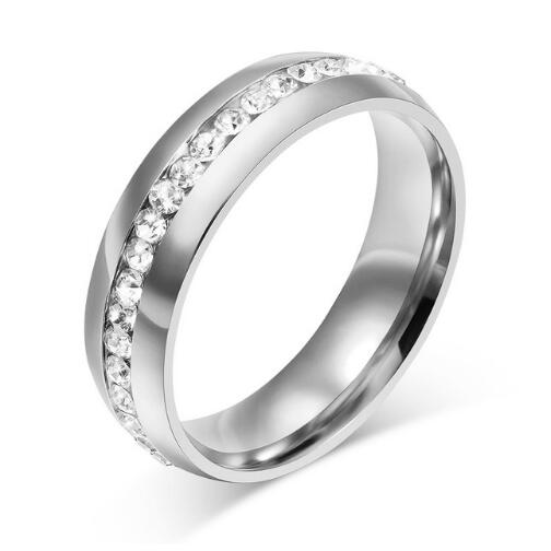 Crystal Wedding Ring for Women, Stainless Steel Band