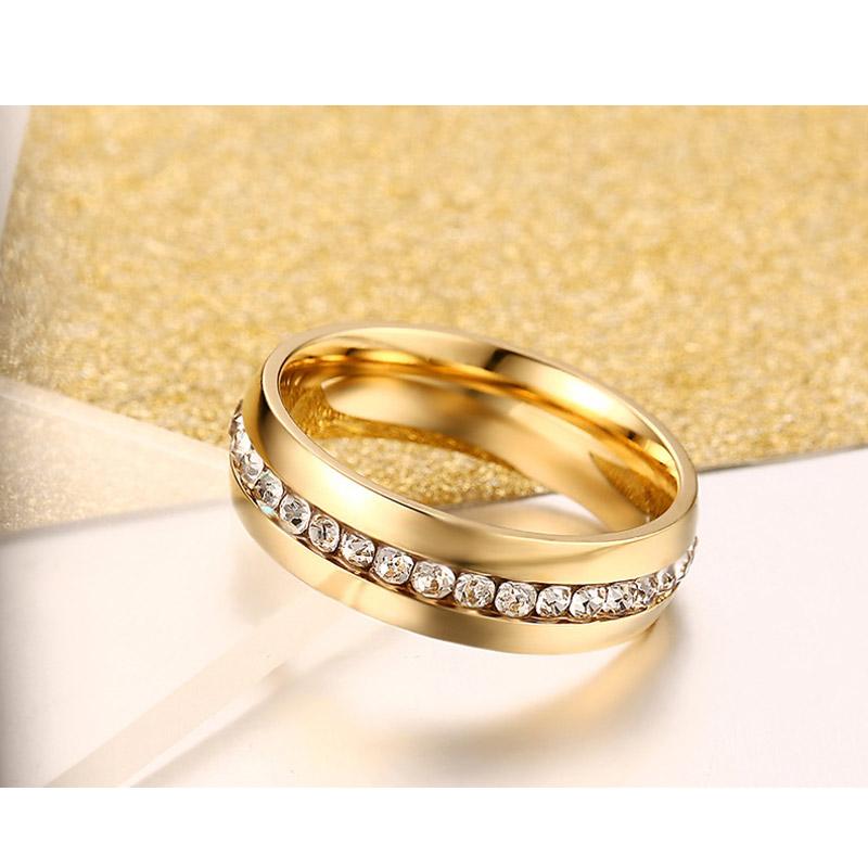 Crystal Wedding Ring for Women, Stainless Steel Band