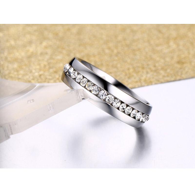 Crystal Wedding Ring for Women, Stainless Steel Band