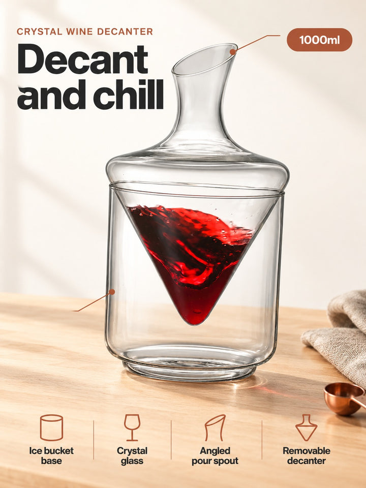 Crystal Wine Decanter with Ice Bucket Base, 1000ml