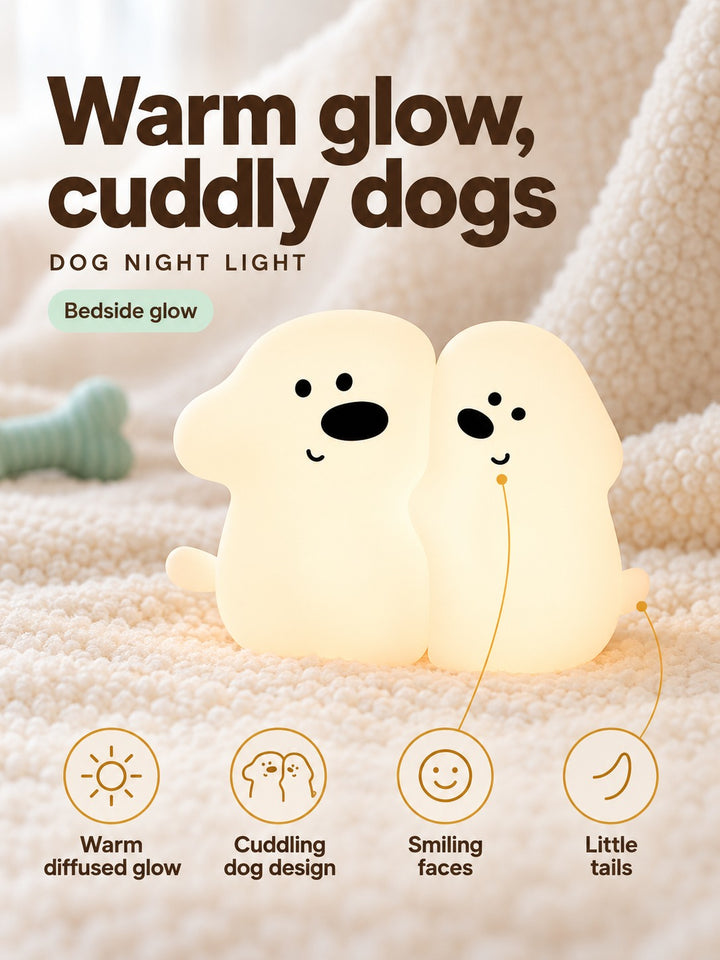 Cuddling Dog Night Light with Warm Glow for Bedrooms